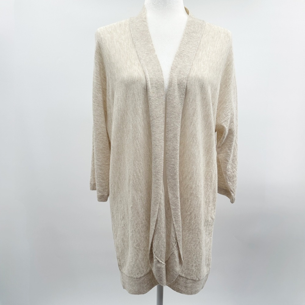 Eileen Fisher Merino Alpaca Blend Open‎ Front Cardigan in Oatmeal Size Large L